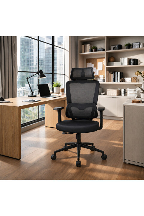 Adore Mobilya Reflex-S Full Ergonomic Yönetici ve Çalışma Koltuğu File Kumaş - Siyah 66 x 124-134 x -74 cm