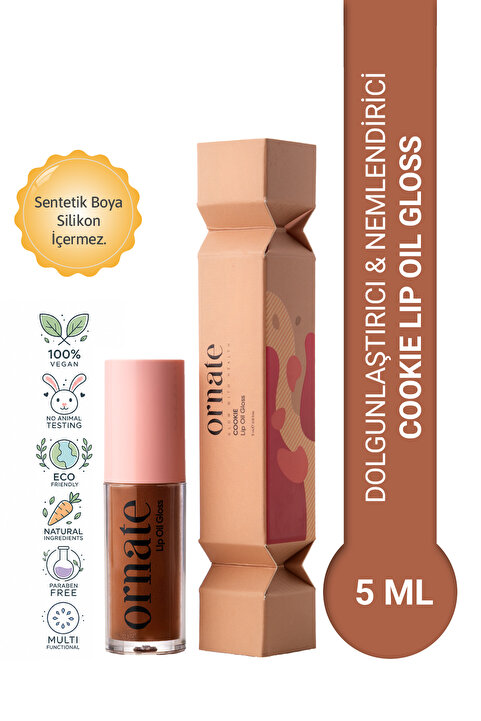 ORNATE Cookie Lip Oil Gloss Dolgunlaştırıcı Efekt , Nemlendirici, Parlatıcı Simli Dudak Yağı Kurabiye 5 ml