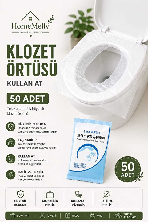 btm home Tek Kullanımlık 50 Adet Klozet Örtüsü Klozet Poşeti Klozet Kapak Örtüsü Şeffaf Kullan At