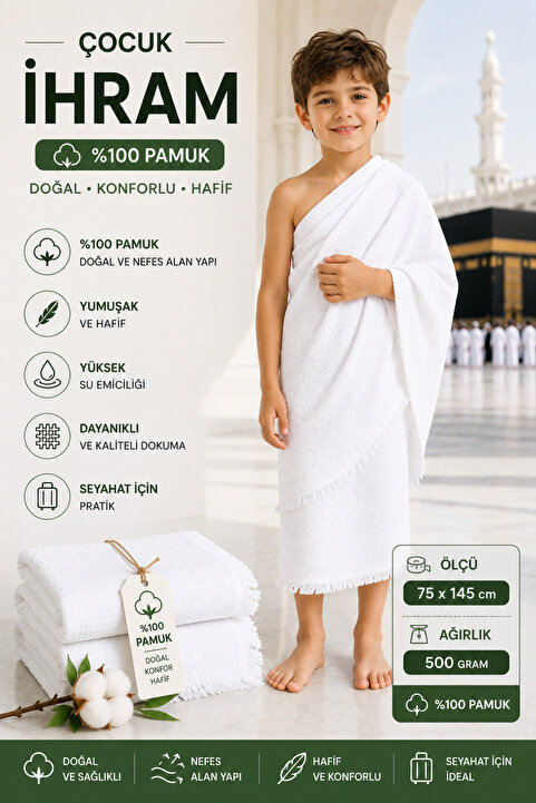 sternen glanz Medina Collection %100 Pamuklu 75x145 cm 500 Gram Çocuk Hac Umre İhramı