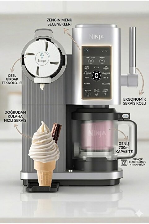 NINJA Swirl By Creami 13 Programlı Profesyonel Dondurma ve Soft Serve Makinesi Soft Serve Makinesi