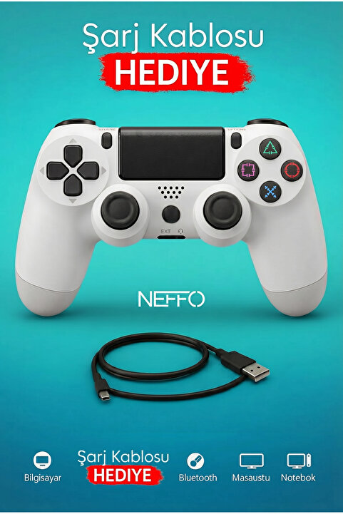 NEFFO Ps4 Joystick Tablet Telefon Pc Uyumlu Titreşimli Oyun Kolu 1 Adet - Şarj Kablo Hediyeli