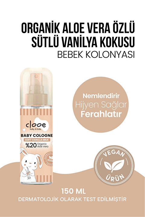 clooe Vegan Soft Vanilla Milk Bebek Kolonyası - Hassas Ciltler İçin Aloe Vera Etkili 150 ml