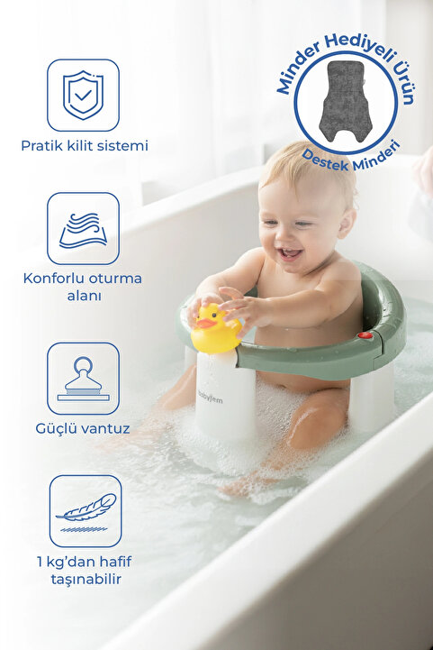 Babyjem Önden Açılır Banyo ve Mama Oturağı ve Hediye Minderli - 2 ' Li Set Soft Yeşil
