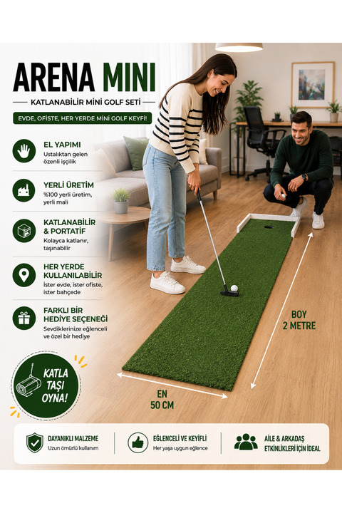 Anatolian Arena Mini Modeli Katlanabilir Mini Golf Seti | Portatif Ev ve Ofis Tipi Golf Oyunu | Montessori I Çocuk & Yetişkin | Hediye Seçeneği