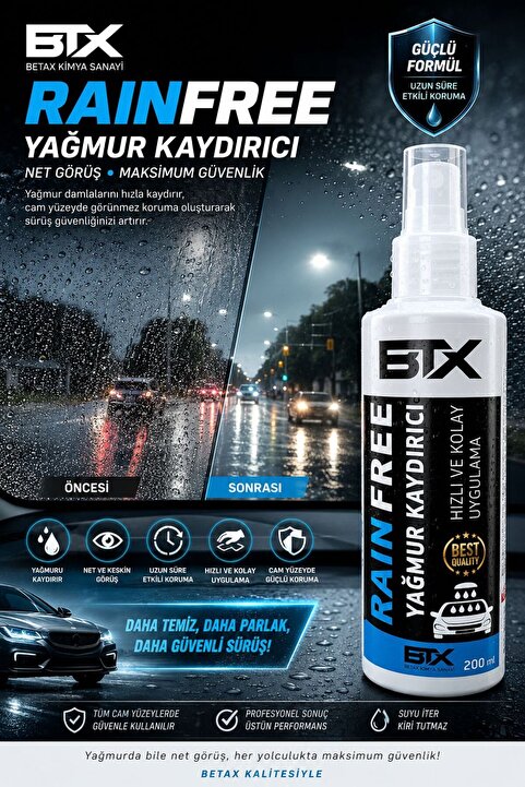 Betax Yağmur Kaydırıcı Sprey 200 ml Uyumlu (OTO AYNA KASK ARABA CAMI SU İTİCİ)