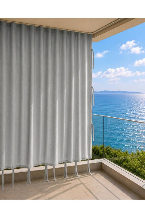 ERCANLI Her Ölçüde Enxboy Seçenekli Yağmur Geçirmez- Bağcıklı Balkon Perdesi-balkon Brandası Düz Gri-