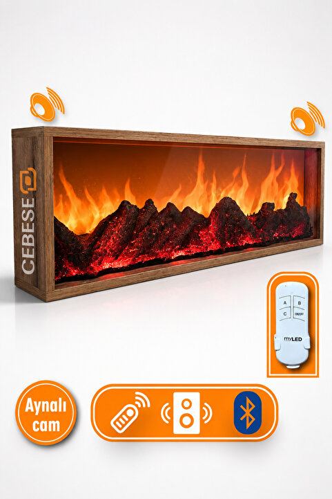 CEBESE Dekoratif Elektrikli Yapay Şömine 100x31.5x16 Cm Farklı Renk Modları,kumandalı, Bluetooth Ses