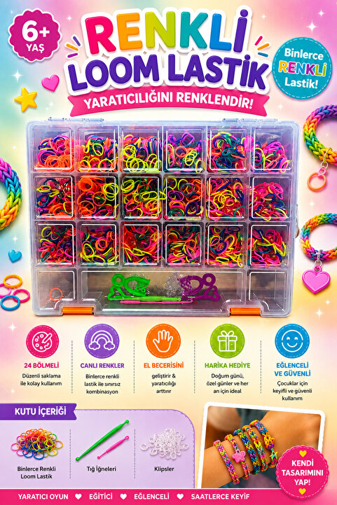 EVENT Büyük Boy Lastik Örgü Bileklik ve Kolye Seti, Eğlenceli ve Yaratıcı Tasarım Malzemesi