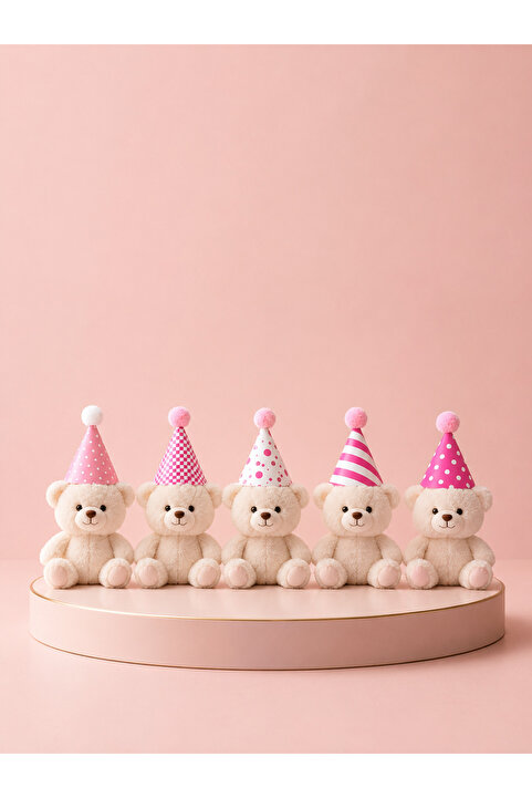 Minia Pembe Kız Bebek Parti ve Doğum günü için Oyuncak Şapkası 10 cm x 4 Adet