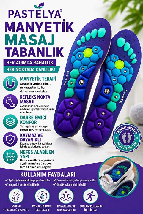 Pastelya Manyetik Masajlı Refleksoloji Tabanlık – Ayakta Duruşu Dengeleyen Manyetik Ped