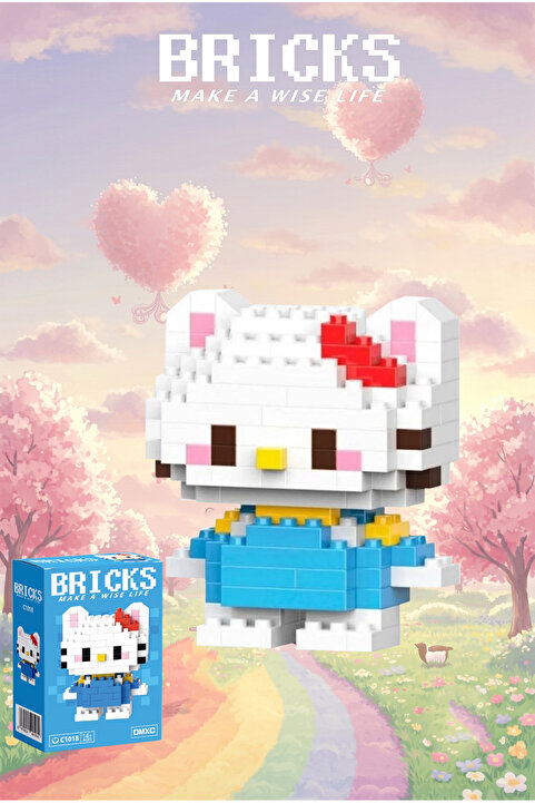 Bricks make a wise life Sanrio Mavi Hello Kitty Bricks Karakter Figürü - Kutulu Gönderim - Orijinal