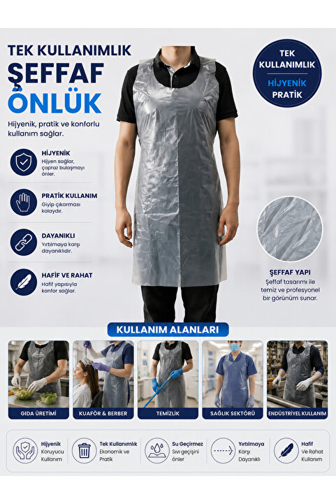 Genel Markalar Tek Kullanımlık Naylon Önlük Beyaz 100'lü