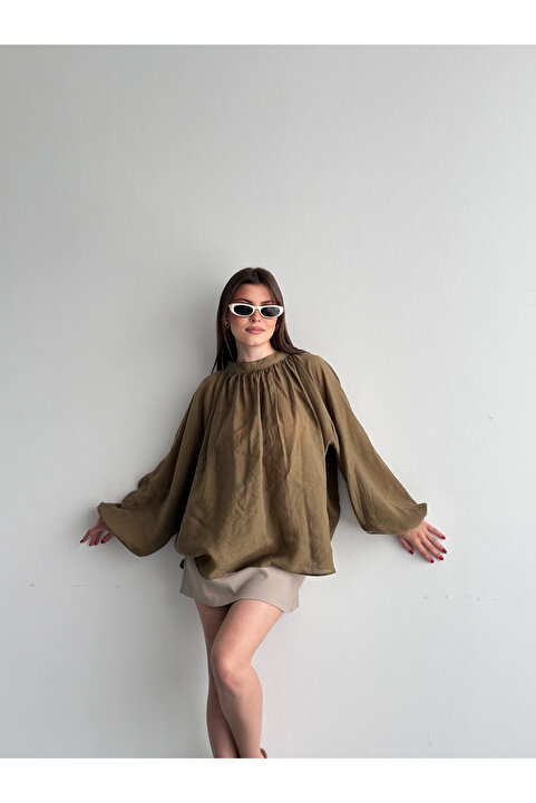 Fashionbox Kadın Tül Modal Hakim Yaka Reglan Kol Bluz 261002
