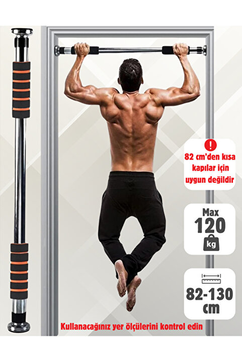 Unichrome Barfiks Çubuğu 82-130 Cm Çift Süngerli Ayarlanabilir Barfiks Çekme Demiri Barfiks Aleti Kapıya Uymaz
