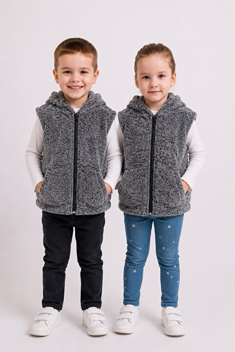 Sweet's Collection Unisex Genç Çocuk Welsoft Peluş Kapüşonlu Yelek