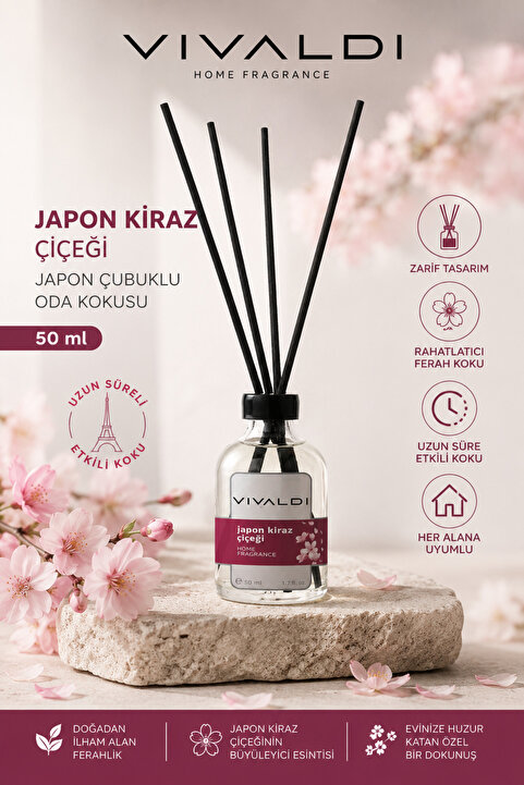 Vivaldi Home Japon Kiraz Çiçeği Çubuklu Oda Kokusu 50 ml – Kalıcı ve Ferah Çiçek Kokusu