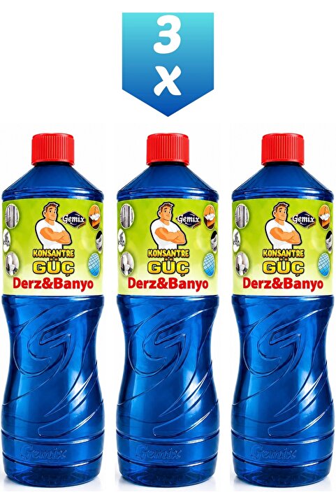 KONSANTRE GÜÇ Derz & Banyo Duşakabin Fayans arasıTemizleyici 1 Litre x 3 Adet– Küf, Sararma ve Kireç Karşıtı Güçlü