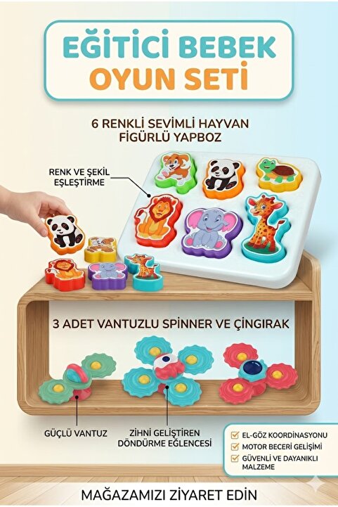 oruçoyuncak 3'lü Duyusal Vantuz Spinner: Banyo ve Seyahat Oyuncağı, Neşeli Dostlar Eğitici Bultak Oyuncak