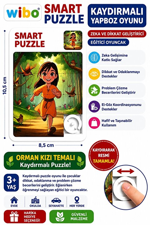 Wibo Kaydırmalı Puzzle Yapboz Oyunu Orman Kızı Temalı Zeka ve Dikkat Geliştirici Eğitici Oyuncak