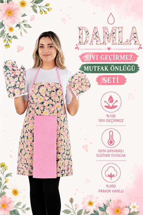 sevilya Damla Sıvı Geçirmez Su Geçirmez Mutfak Önlüğü Havlulu Mutfak Önlüğü (ELDİVEN VE TUTACAK)