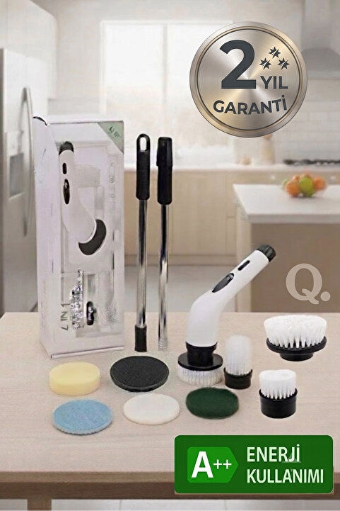 TARZMİNA TİCARET 7 Başlıklı Şarjlı ve Elektrikli Temizlik Fırçası - Banyo-Mutfak-Araç Temizlik - 2 YIL GARANTİ
