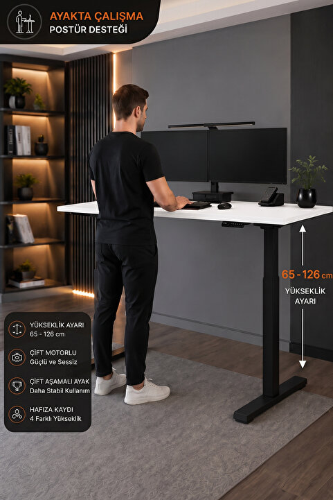 Ivo Office Flex Elektrikli | Oyuncu | Çalışma | Yükseklik Ayarlanabilir Masa | Çift Motorlu | Çift Aşamalı Ayak