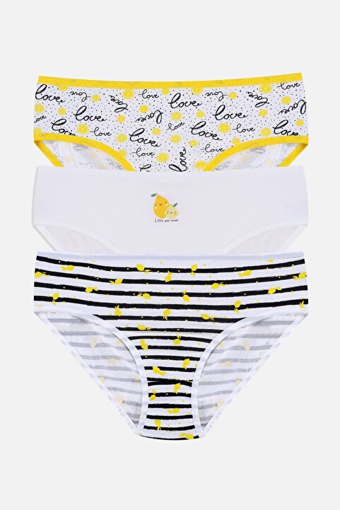 koza iç giyim Kız Çocuk 3'lü Limonlu Desenli Slip