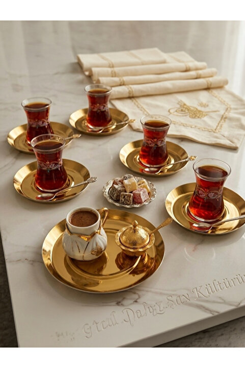 Elzemm store PASLANMAZ ÇELİK GOLD YUVARLAK 6 ADET ÇAY TABAĞI BARDAK ALTLIĞI
