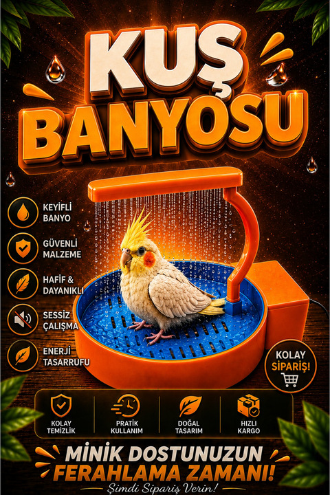 Genç 3D USB Kuş Banyosu Otomatik Duş İstasyonu | 3W Açma Kapama Butonlu | Halka Oyuncak Hediyeli