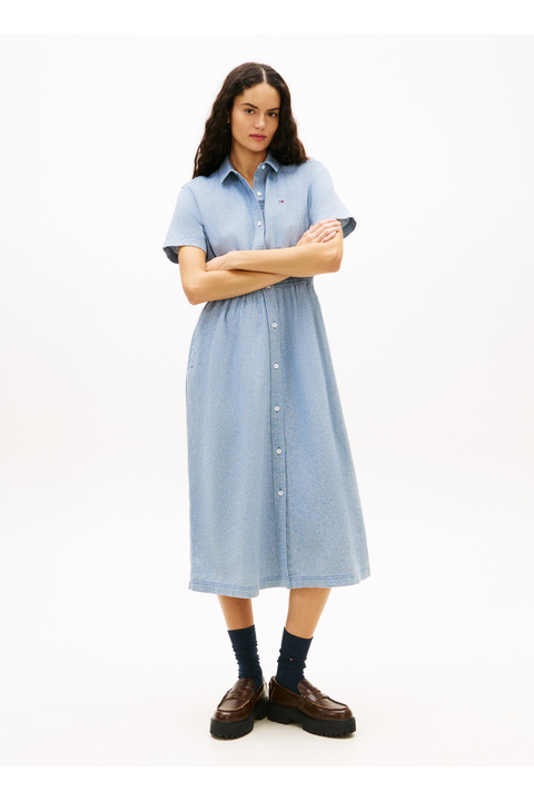 Tommy Jeans Mavi Kadın Gömlek Elbise TJW MAXI LINEN BLEND SHIRT DRESS