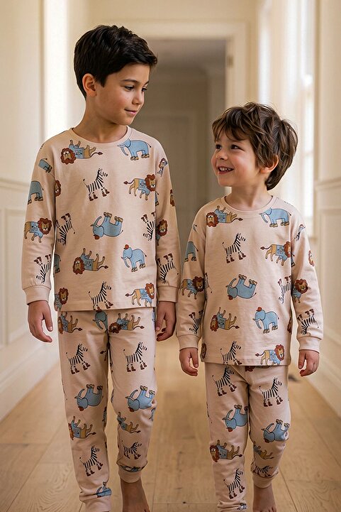 zuzunga Sevimli Animal (Aslan-Zebra-Fil) Desenli Erkek Pijama Takımı