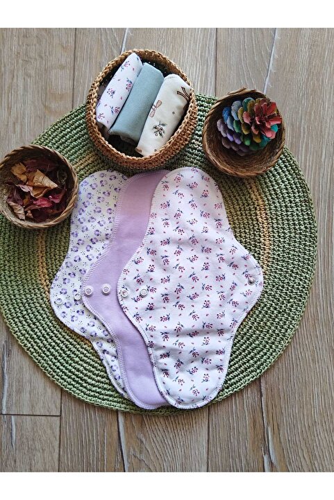 ECOSOFT Yıkanabilir Doğal Kadın Pedi Gece 3'lü %100 Pamuk ve Bambu (L beden)