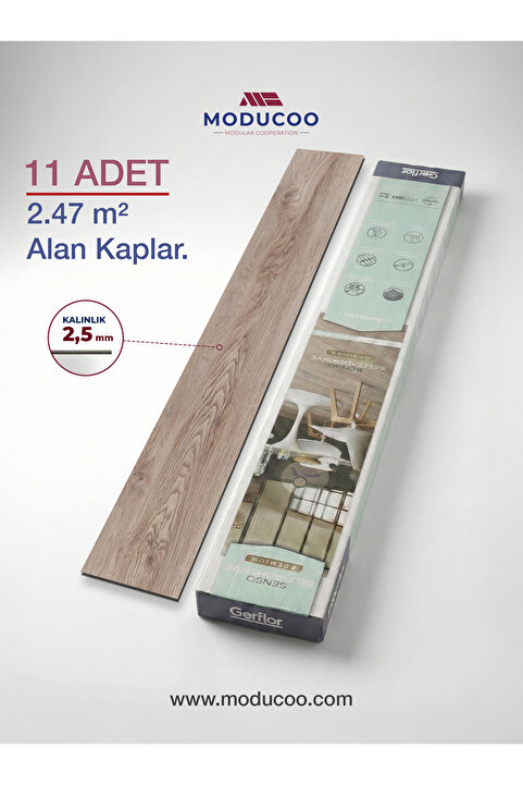 MODUCOO Alta Skin Kendinden Yapışkanlı Parke 2,5 mm – Dayanıklı Zemin Kaplama (11 Adet / 2,47 m²)