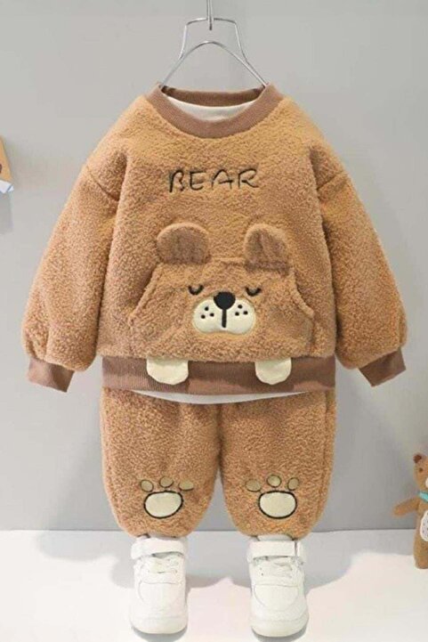 Bubito Kışlık Tatlı Peluş Alt Üst 2'li Takım Kahverengi