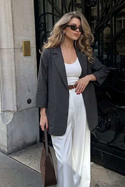 armonika Kadın Antrasit Cepli Oversize Ceket ARM-26K001005