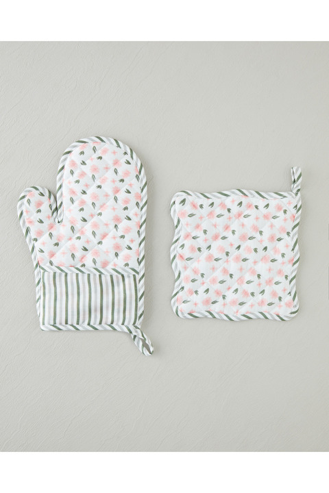 English Home Petal Dreams Fırın Eldiveni ve Tutacak Seti Beyaz - Pembe