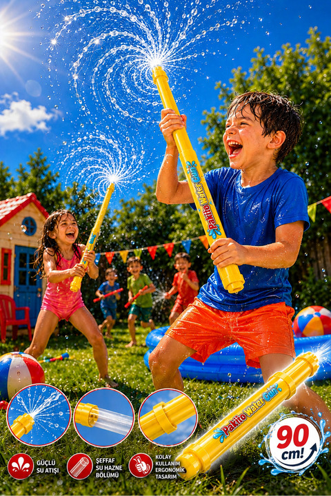 PAKİTO Sarı Oyuncak Su Pompası Suyu Çek ve Püskürt Su Tabancası Water Gun
