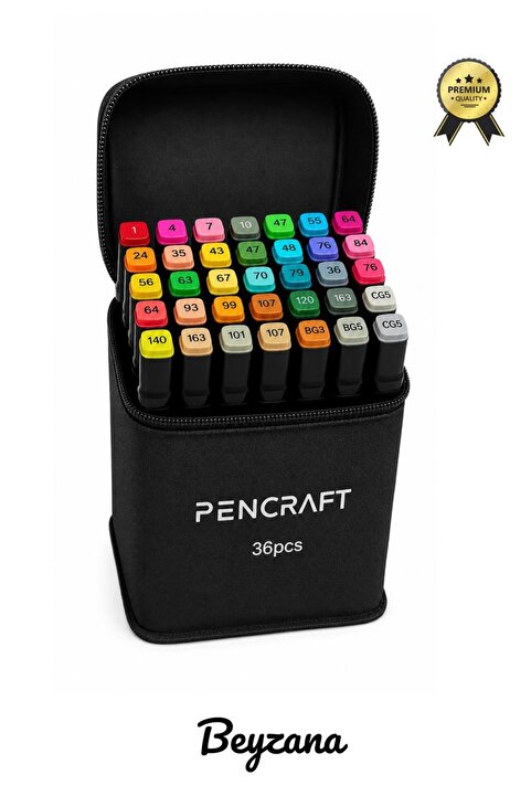 BEYZANA Pencraft 36 Parça Çift Taraflı Profesyonel Marker Boya Kalem Seti