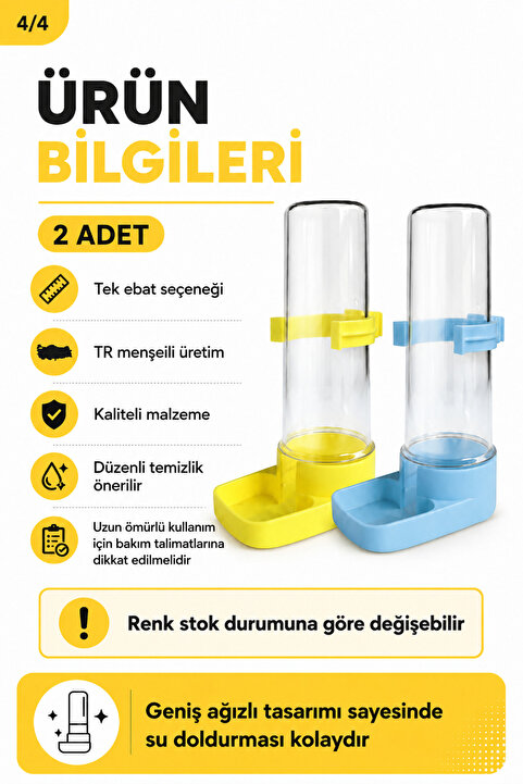 Genel Markalar 1. Kalite Yerli Üretim Renkli Muhabbet Kuşu Suluğu – 100 ml Kuş Kafes Suluğu (2 ADET)