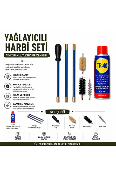 PROHUNTER AV TEMİZLEME SETİ (HARBİ TAKIMI+TEMİZLEYİCİ SPREY YAĞ)