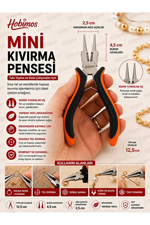 Hobimos Mini Kıvırma Takı - Hobi Pensesi - Yuvarlak Uçlu Takı Pensesi