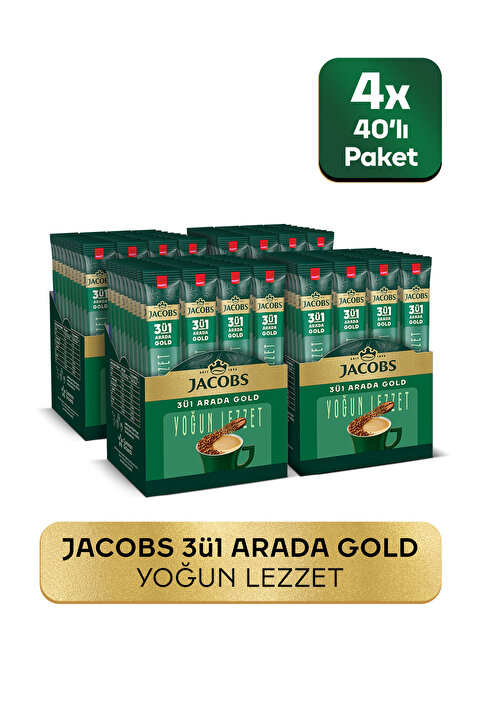 Jacobs 3'ü 1 Arada Gold Yoğun Lezzet Karışım Kahve 160 Adet ( 40'lı Kutu x 4)