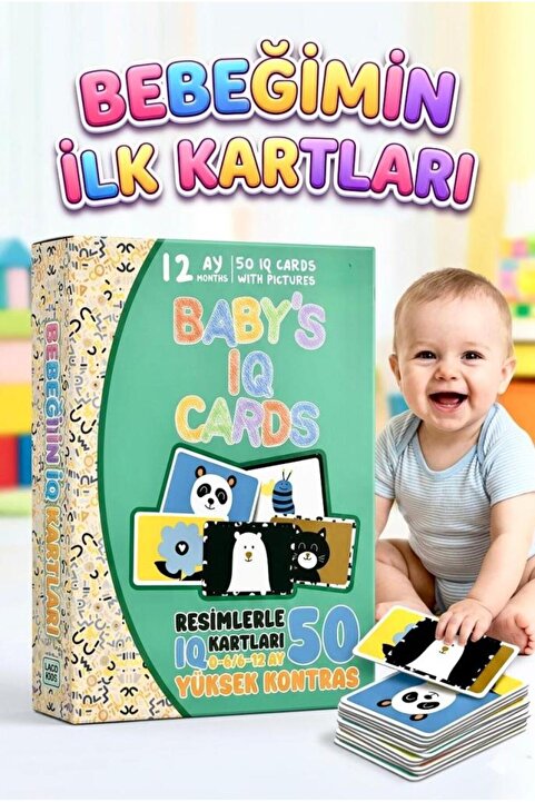 Tıfıl Toys Bebeğimin İlk IQ Kartları 0-12 Ay Bebekler İçin Resimli Yüksek Kontrastlı Eğitici Kartlar (50 Adet)