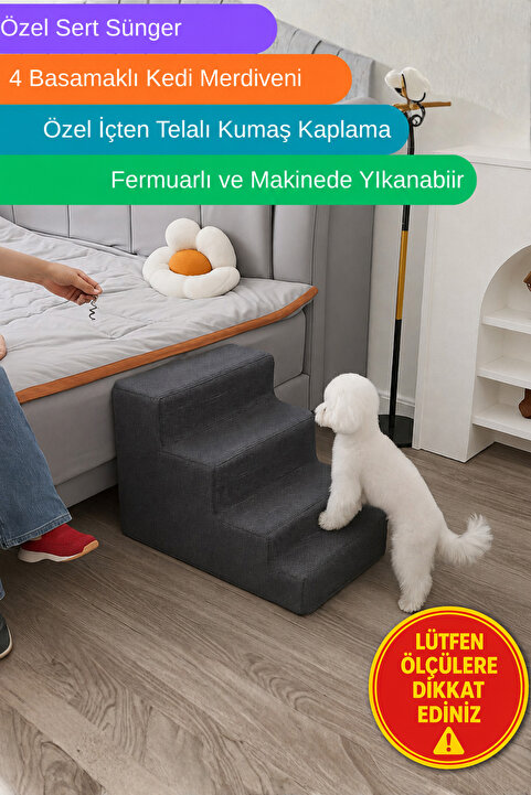 Dizanor Özel Sünger Ve Özel Kumaşlı 4 Basamaklı Basamaklı Kedi Köpek Merdiveni