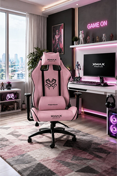 XMAX / Rio Balerion Terletmez Kadife Kumaş Pembe Gaming Oyuncu Koltuğu / 120 Kg Taşır