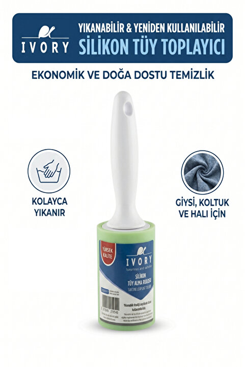Alıç Ivory Tüy Toplayıcı Rulo Yıkanabilir Silikon - Kedi Köpek Tüyü Ve Elbise Toz Temizleme Aparatı