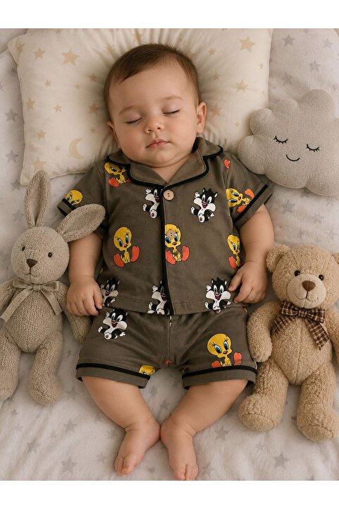Tuembaby Tweety ve Sylvester Desenli Erkek Bebek Şortlu Pijama Takımı ( beden ölçüleri açıklamada)