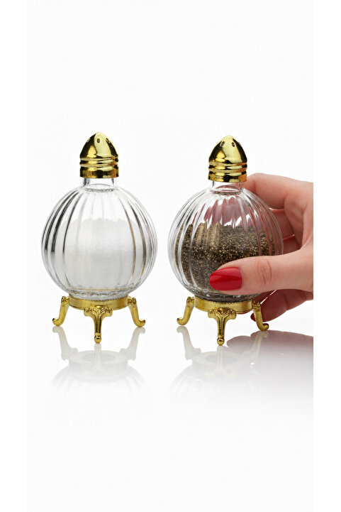 İnova Home Decor 2’li Origami Model Gold Renk Metal Ayaklı Cam Tuzluk Takımı