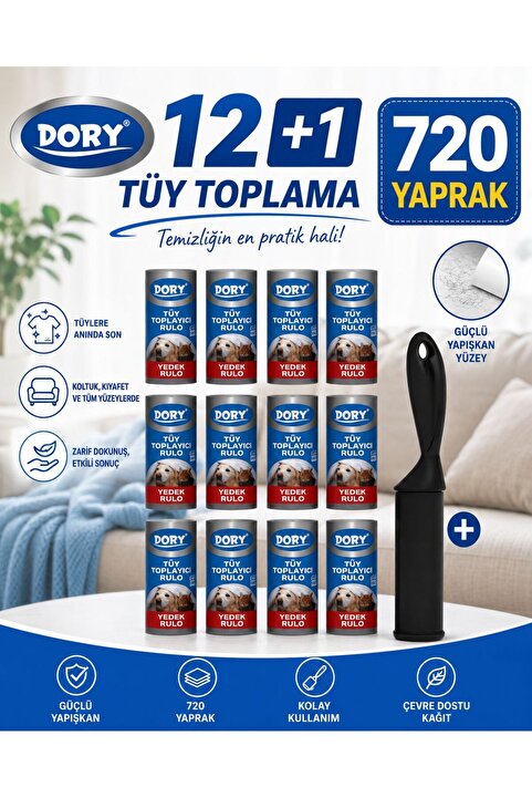 Dory Tüy Toplayıcı Aparat + 12 Adet Yedek Rulo (60 YAPRAK)